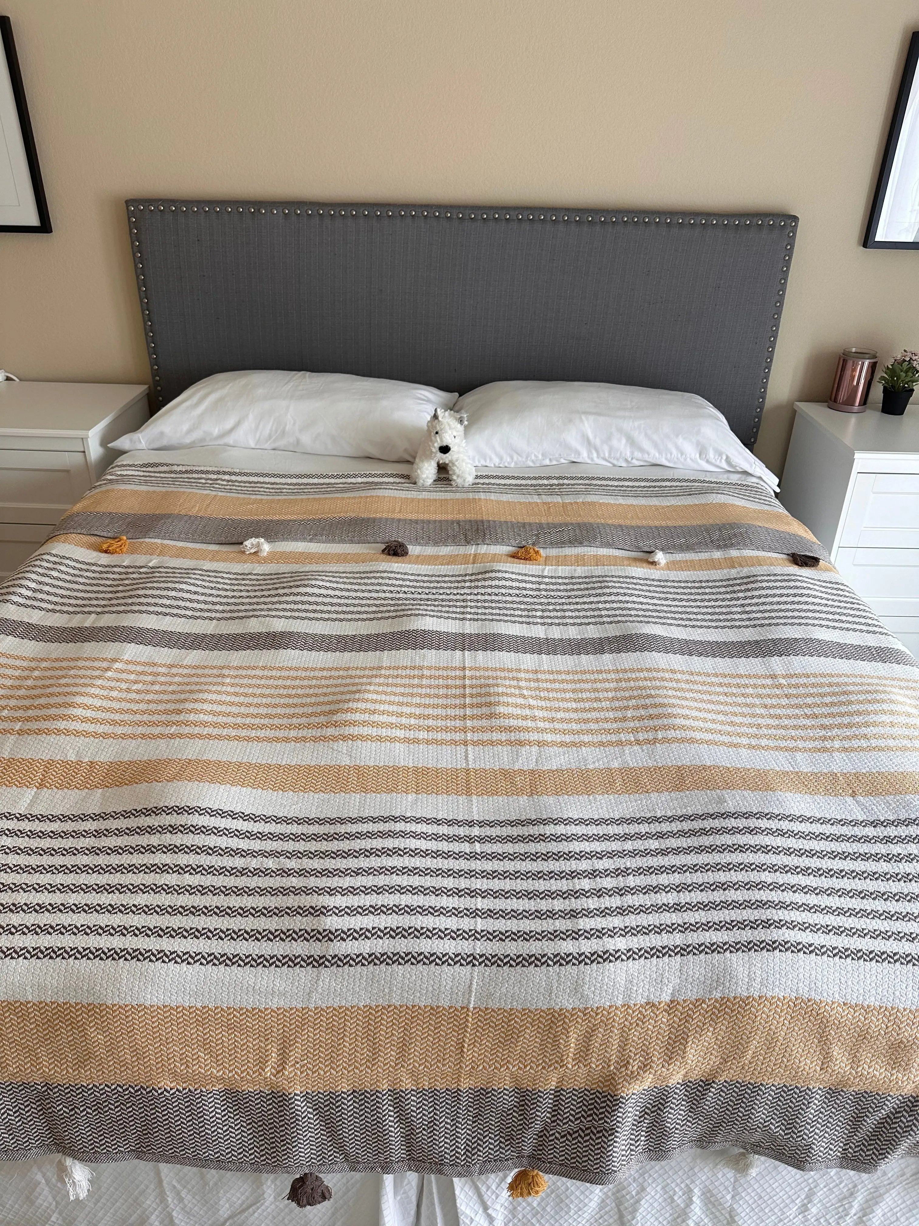 Cotton Brown Pom Pom Bedspread 110 x 118 Inches - Love Salve